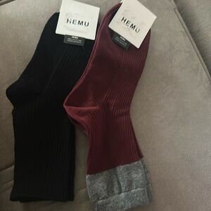 2pair NWT Hemi Unisex Black cream burgundy Crew Socks Sz L